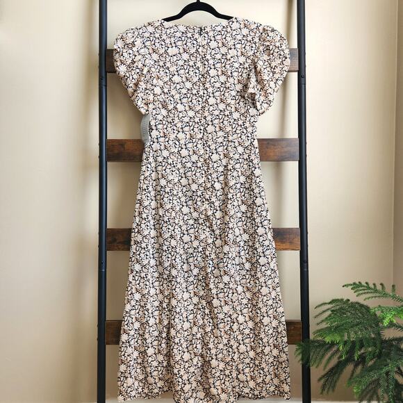 Sam Edelman Women Beige/Black Ditzy Floral Midi A-line Summer Dress Size US 2 - Picture 6 of 7